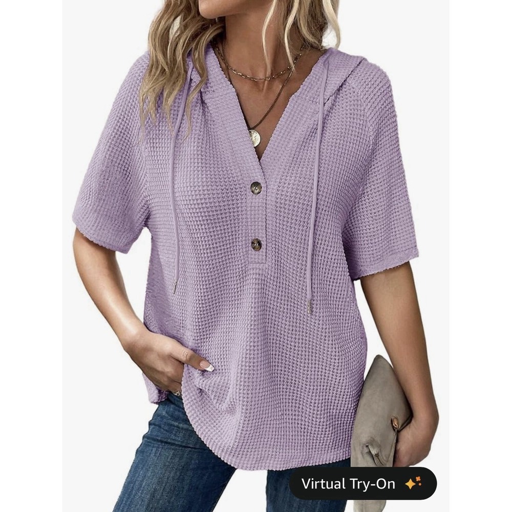 8N28/ Dokotoo Womens Summer Tops Waffle Knit Short Sleeve Lightweight